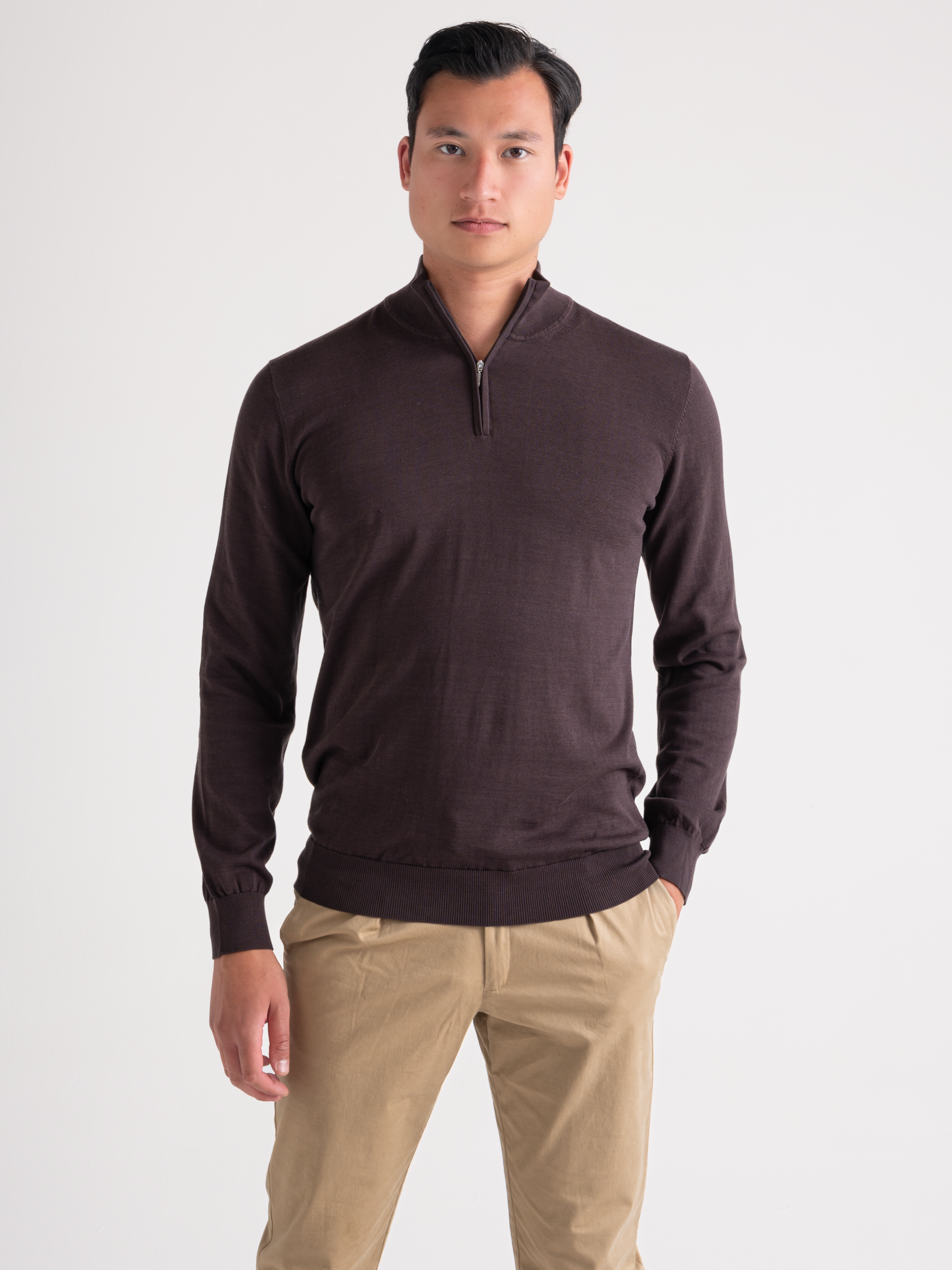 Luxe Cardigan Half Zip Brown